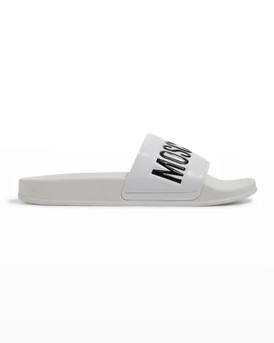 Moschino Logo Pool Slides In White