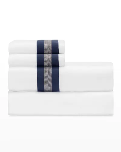 Home Treasures Harper Flat Sheet In White/navy Blue