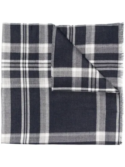 Brioni Check-print Cashmere-silk Scarf In Blue