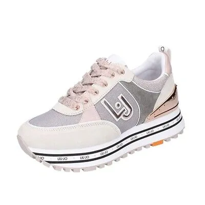 Pre-owned Liu •jo Schuhe Damen Liu Jo Sneakers Pink Wildleder Beige Textil Maxi Wonder 20 Bf671