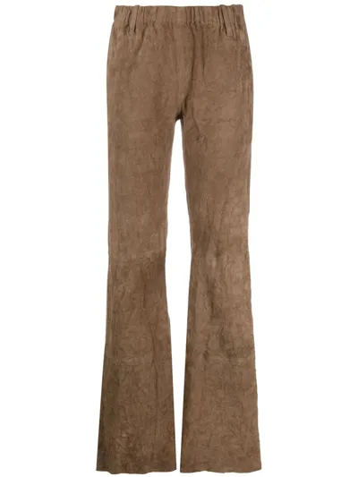 Zadig & Voltaire Flared Suede Trousers In Bronze