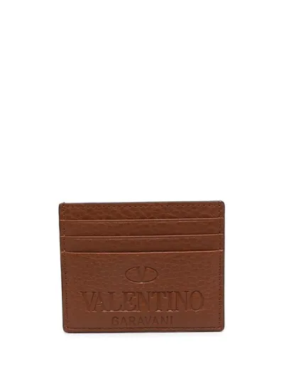 Valentino Garavani Logo Debossed Cardholder In Brown