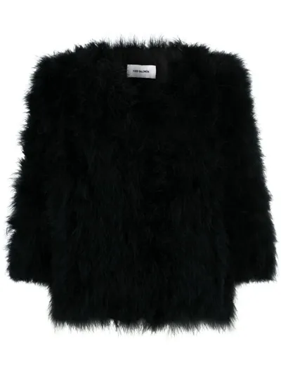 Yves Salomon Cropped Feathered Satin Jacket In Black