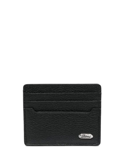 Brioni Metal Logo Leather Card Holder In Schwarz