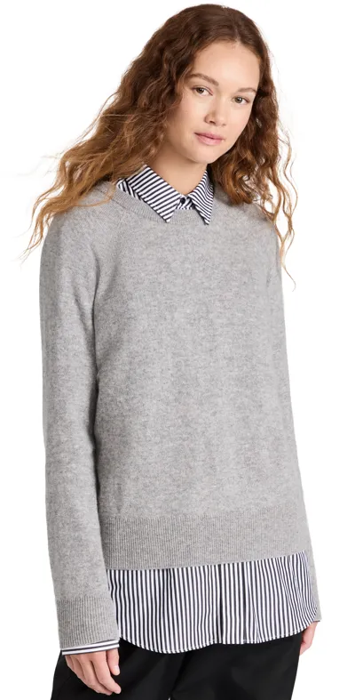 White + Warren Cashmere Long Sleeve Sweatshirt In Grey Heather