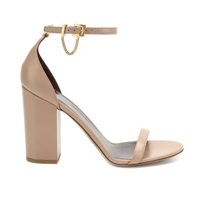 Valentino Garavani Tiny Chain Leather Sandals In Beige