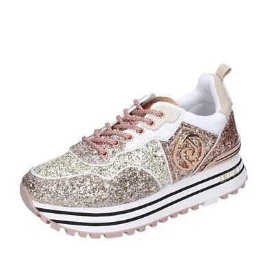 Pre-owned Liu •jo Damen Schuhe Liu Jo 37 Eu Sneakers Pink Glitter Gold Bf691-37