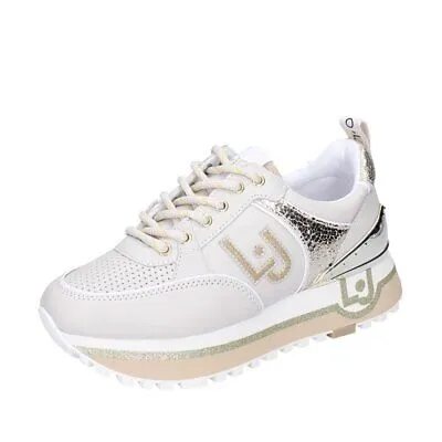 Pre-owned Liu •jo Damen Schuhe Liu Jo 39 Eu Sneakers Beige Leder Gold Bf692-39