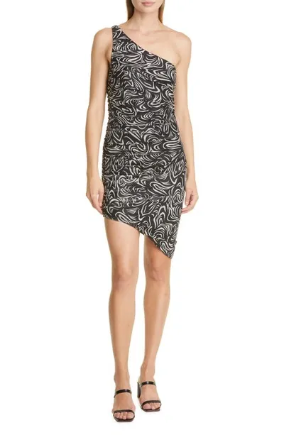 Likely Gemella Printed Ruched One-shoulder Dress In Black