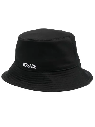 Versace Logo-print Bucket Hat In Black