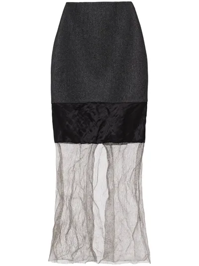 Prada Cloth And Mesh Midi-skirt In Grau