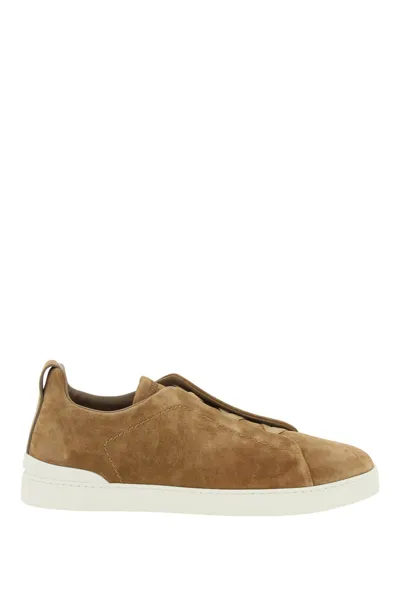 Zegna Triple Stitch Slip-on Sneakers  In Brown