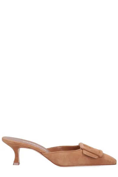 Manolo Blahnik Maysale Heeled Mules In Brown