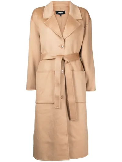 Paule Ka Single-breasted Belted Coat In Brown