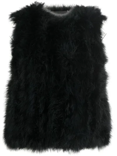 Yves Salomon Silk Feathered-finish Waistcoat In Black