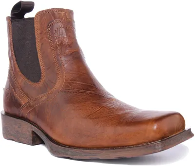 Pre-owned Ariat Midtown Rambler Herren Quadratische Zehe Chelsea Stiefel In Brown Uk Eu 7