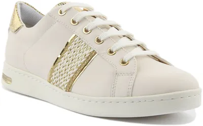 Pre-owned Geox D Jaysen C Damen Schnürsenkel Leder Tennisschuhe Weiss Gold Uk Grösse 3 - 8