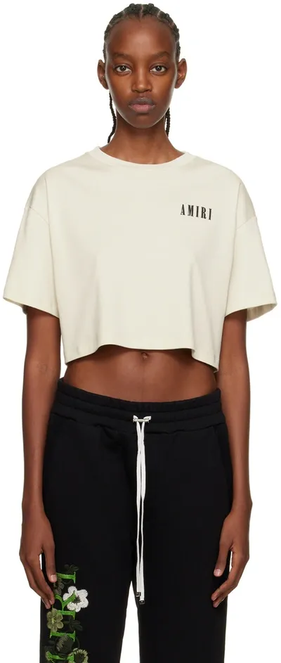 Amiri Logo Print Cropped Cotton Jersey T-shirt In Beige