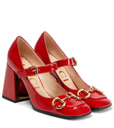 Gucci Horsebit Patent-leather Maryjane Pumps In Maple Red