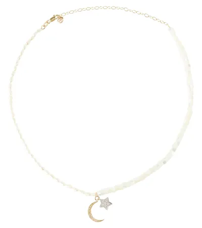 Sydney Evan Half Moon 14kt Gold Choker With Diamonds In Yg Pearl