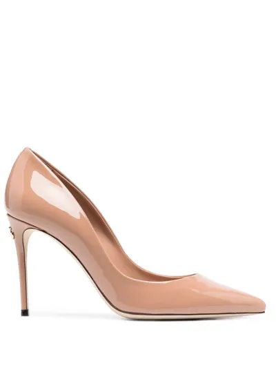 Dolce & Gabbana 90mm Patent-leather Pointed Pumps In Nude