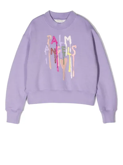 Palm Angels Kids' Logo-print Cotton Sweatshirt In Lilac Multi