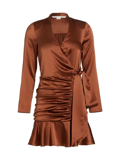 Veronica Beard Agatha Silk Ruched Mini A-line Dress In Cognac