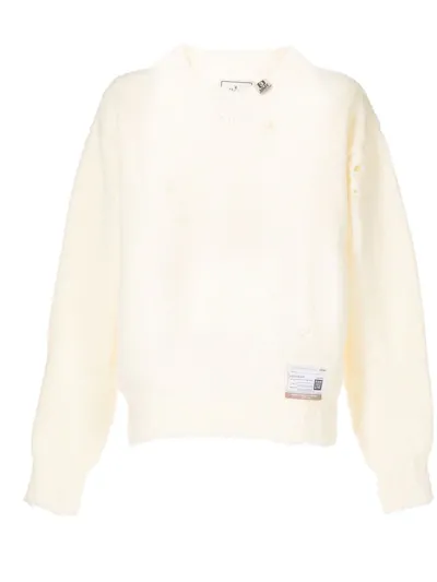 Miharayasuhiro Distressed Wool-blend Jumper In White