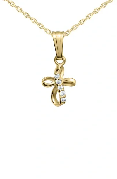 Mignonette Kids'  14k Gold & Cubic Zirconia Ribbon Cross Pendant Necklace