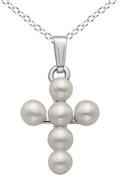 Mignonette Kids' Cultured Pearl Cross Pendant Necklace In Silver