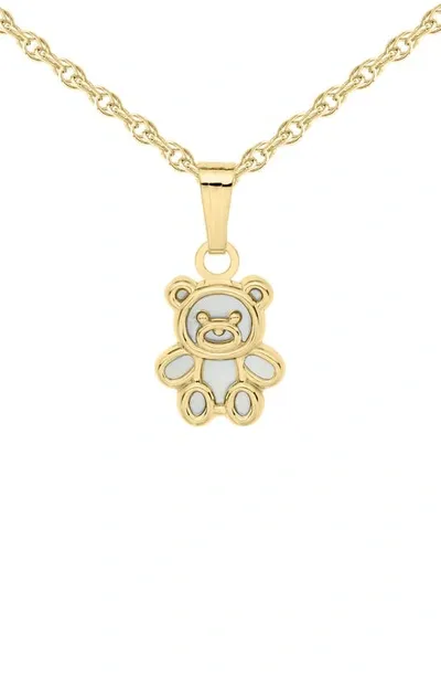 Mignonette Kids'  14k Gold & Mother-of-pearl Teddy Bear Pendant Necklace