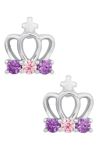 Mignonette Kids'  Sterling Silver & Cubic Zirconia Crown Stud Earrings