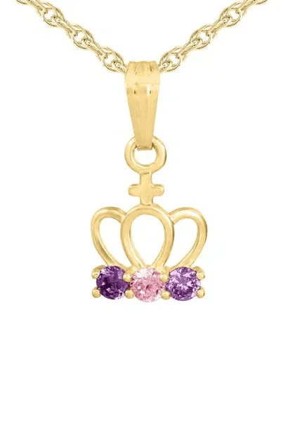 Mignonette Kids'  14k Gold & Cubic Zirconia Crown Pendant Necklace