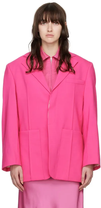 Jacquemus Dhomme Pintuck Single-breasted Jacket In Pink