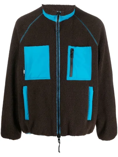 Msgm Logo-patch Fleece Jacket In Brown