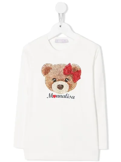 Monnalisa Kids' Logo-print Long-sleeve T-shirt In White