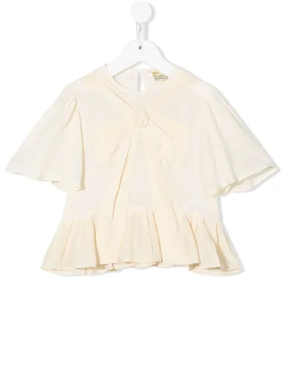 Stella Mccartney Teen Bow-detailk Silk Blouse In Neutrals