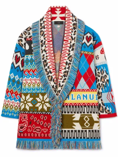 Alanui Oversize Multicolor Cardigan In Wool Cashmere Blend Finishing With Fringes