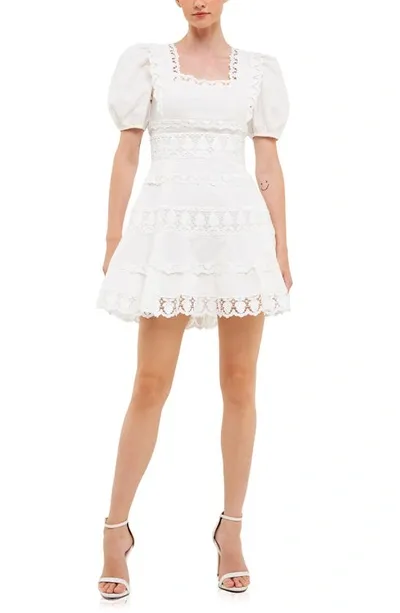 Endless Rose Women's Multi Lace Linen Mini Dress In White