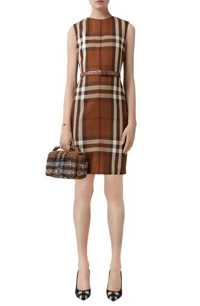 Burberry Wool And Cotton Dress With Jacquard Tartan Pattern In Dark Birch Brown