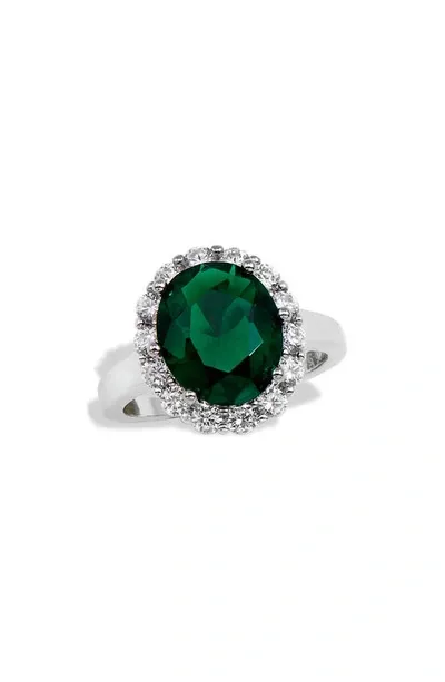 Savvy Cie Jewels Sterling Silver Cubic Zirconia Halo Ring In Green