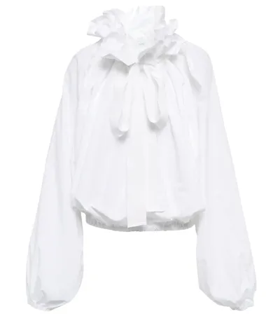 Patou Ruffled Tie-neck Cotton Blouse In White