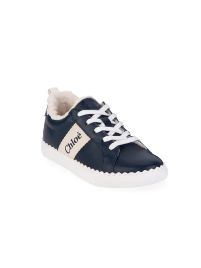 Chloé Kids' Logo-tape Low-top Leather Trainers 6-9 Years In Navy