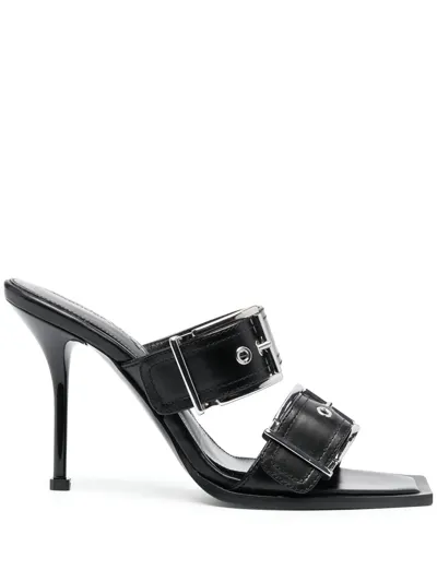 Alexander Mcqueen Boxcar Calfskin Dual-buckle Sandals In Black