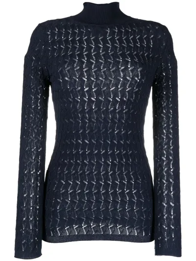 Prada Pointelle-knit Roll Neck Jumper In Blue