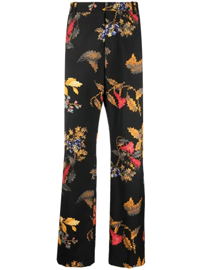 Marcelo Burlon County Of Milan Floral-print Virgin Wool Trousers In Schwarz