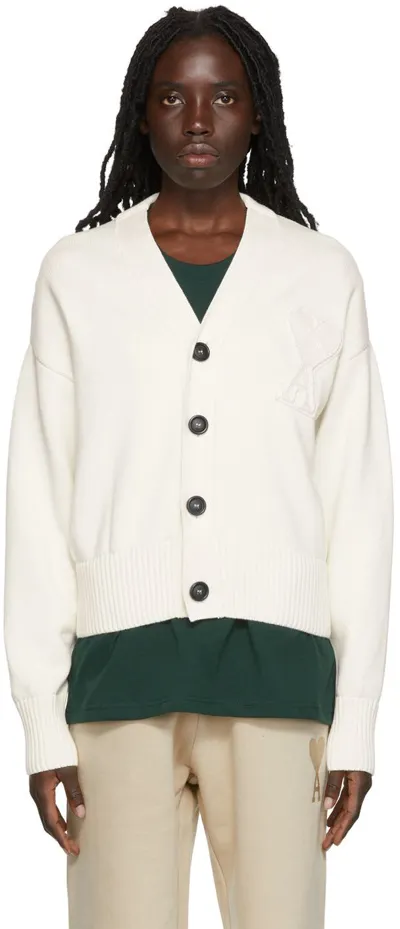 Ami Alexandre Mattiussi Ssense Exclusive White Ami De Cœur Cardigan In 100 White