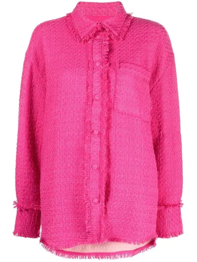 Msgm Long-sleeve Frayed-edge Shirt In Fuchsia