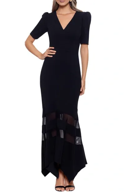 Xscape V-neck Scuba Gown In Black