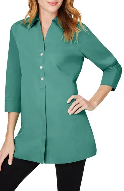 Foxcroft Pamela Stretch Button-up Tunic In Vintage Jade